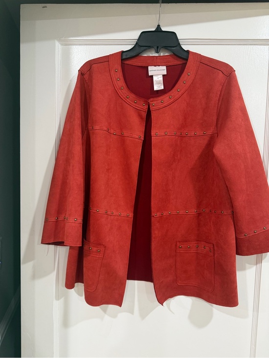 Alfred Dunner Jackets & Blazers - Alfred Dunner Red Suede Open-Front Jacket with Stud Trim